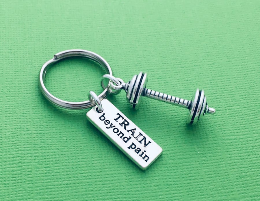 Train Beyond Pain Dumbbell Gym Keychain