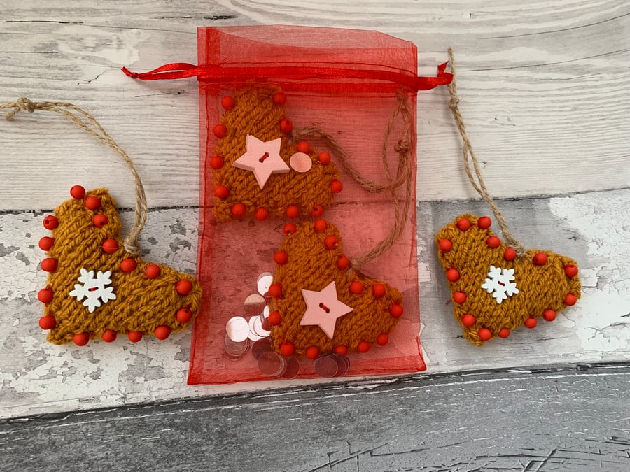 Set of 4 knitted Christmas  gingerbread decorations 