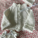 Hand  Knitted Three piece premature new baby set 