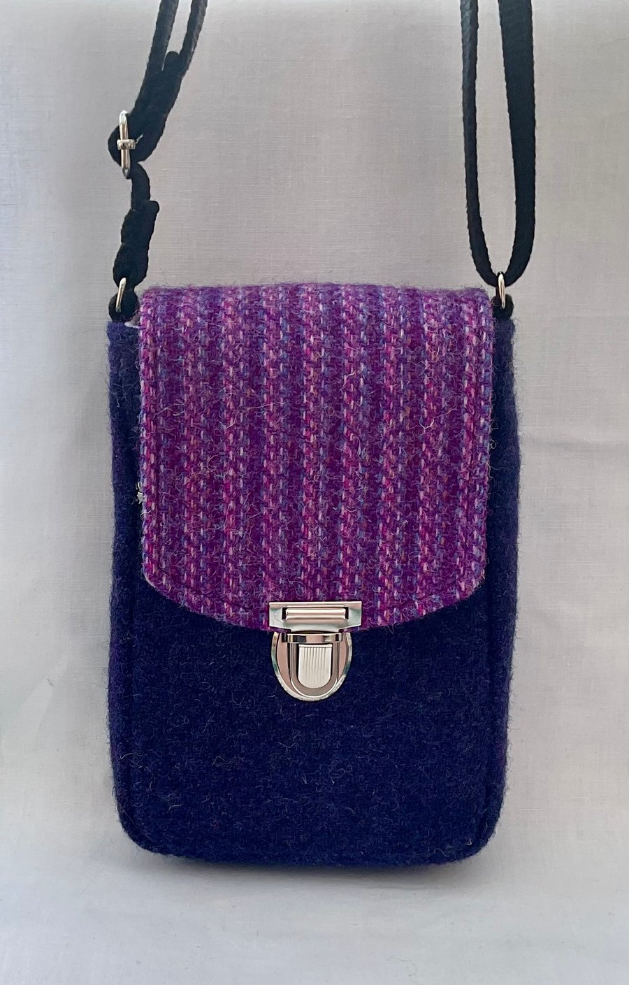 Authentic Scottish Wool Harris Tweed Small Mini Phone Crossbody Shoulder Bag 
