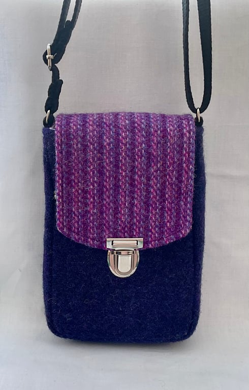 Authentic Scottish Wool Harris Tweed Small Mini Phone Crossbody Shoulder Bag 