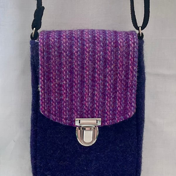 Authentic Scottish Wool Harris Tweed Small Mini Phone Crossbody Shoulder Bag 