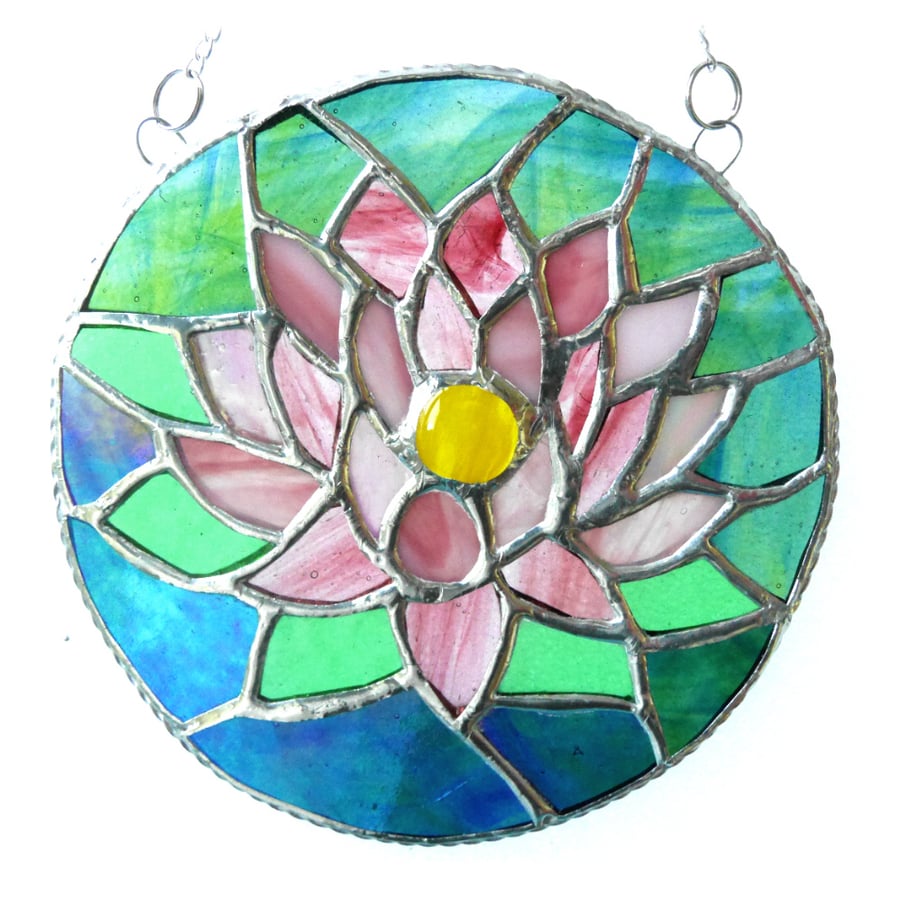 Waterlily Suncatcher Stained Glass 011 Pink