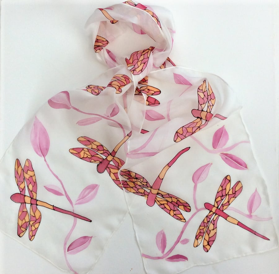 Dragonflyhand painted silk scarf