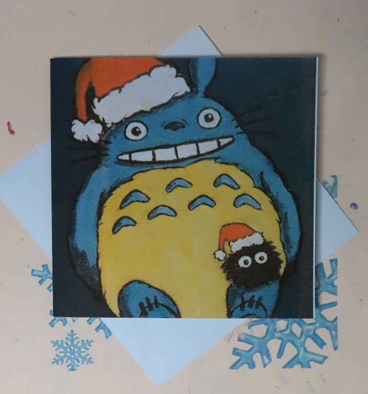 Christmas Totoro Art Greeting Card From my Original Painting