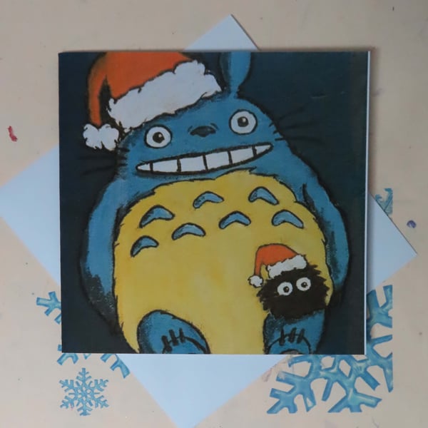 Christmas Totoro Art Greeting Card From my Original Painting