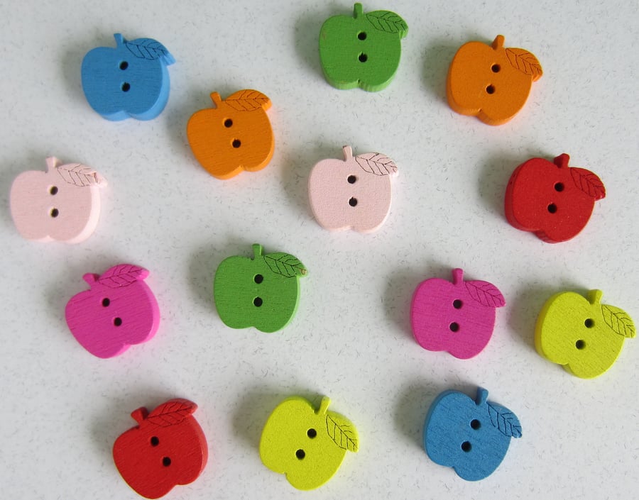 14 Wooden Apple Buttons