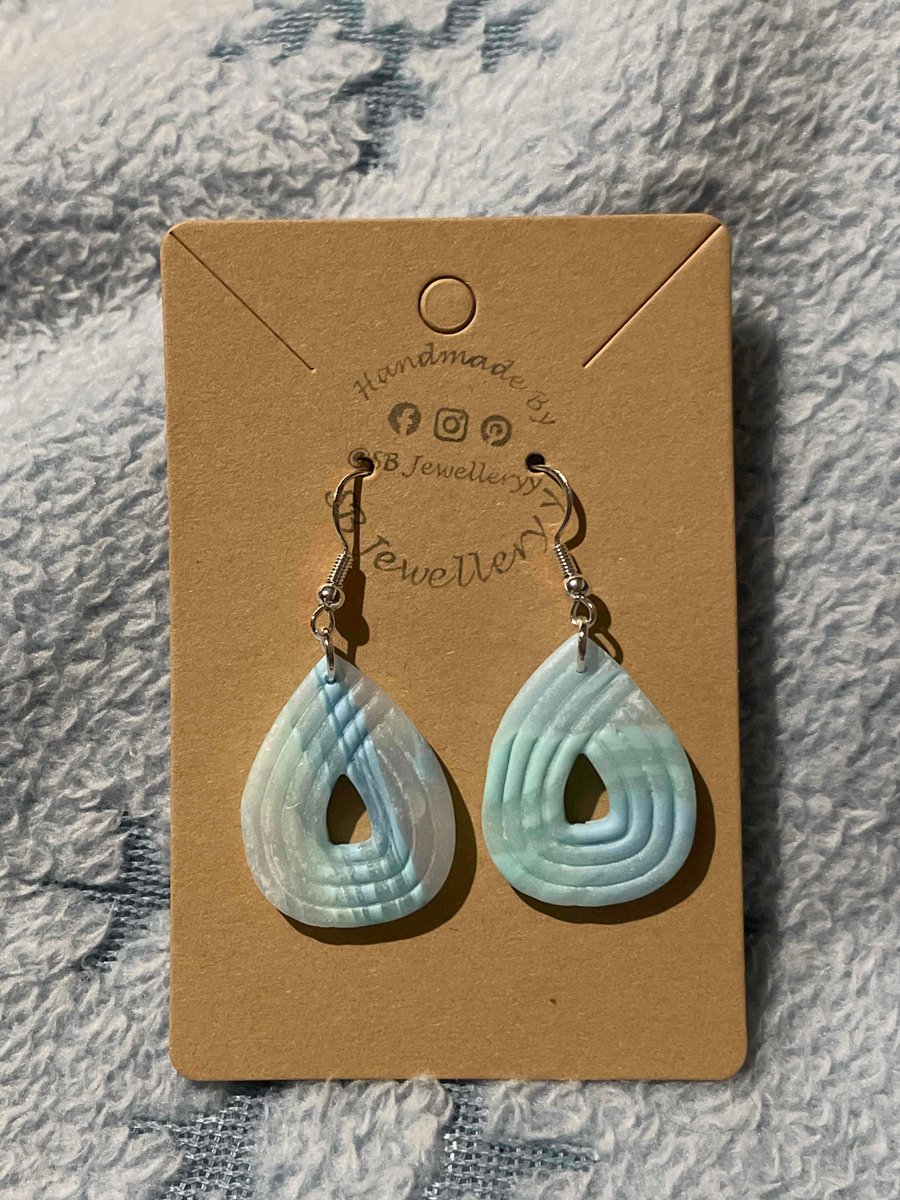 Handmade Polymer Clay Blue Marble Earrings (Clip On’s Available)