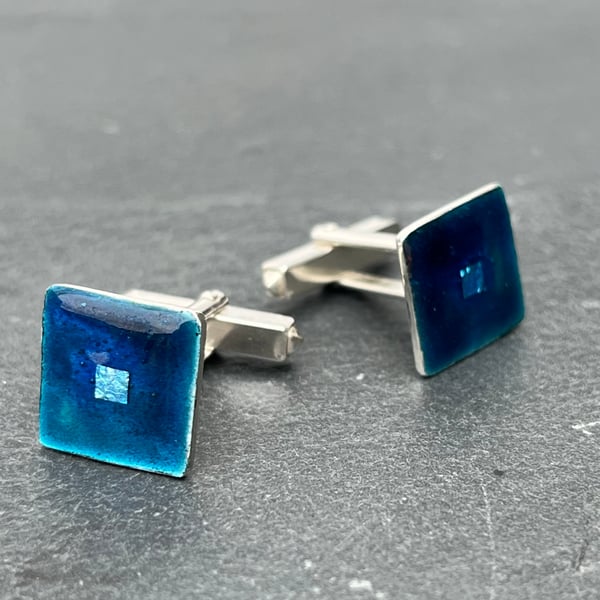 Enamel Cufflinks, silver cufflinks, blue cufflinks, men’s cufflinks, enamel,