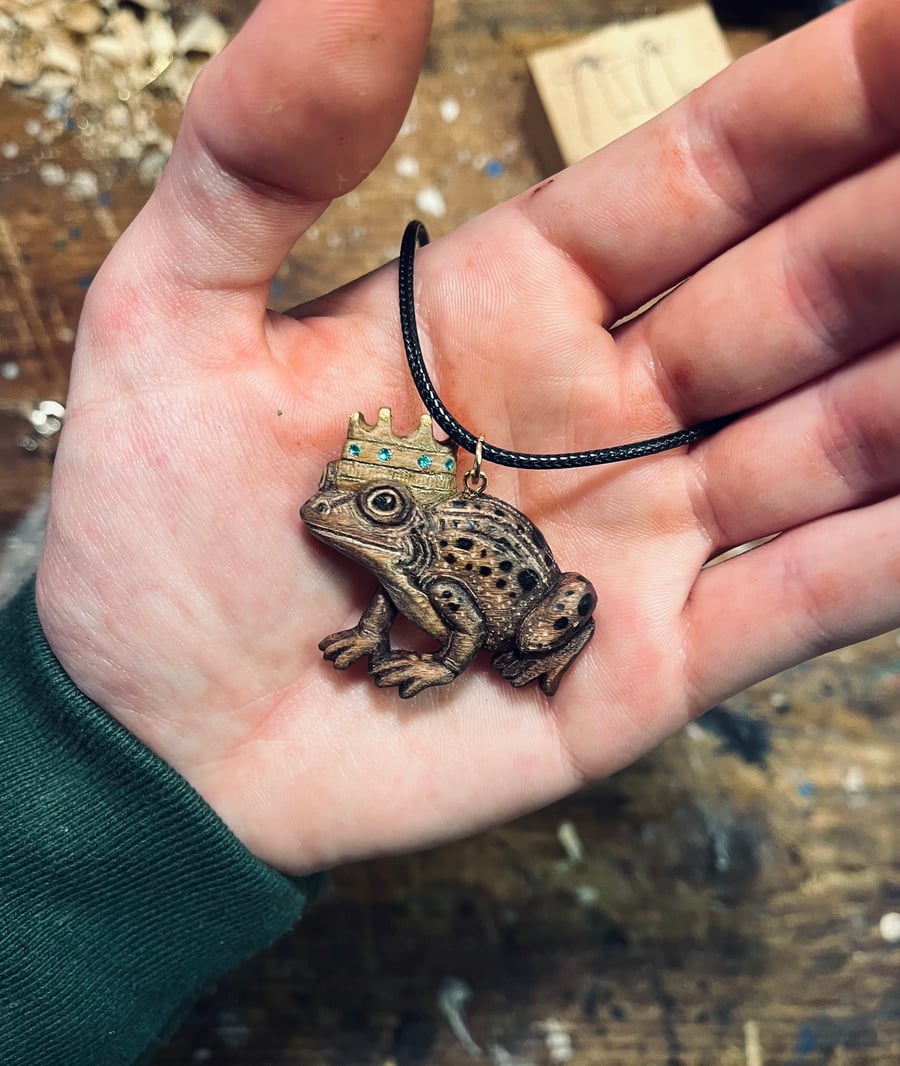 Hand Carved Frog Prince Pendant