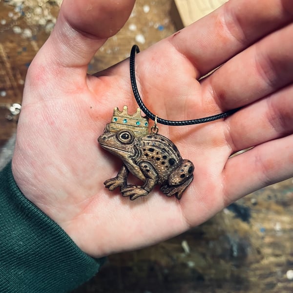 Hand Carved Frog Prince Pendant
