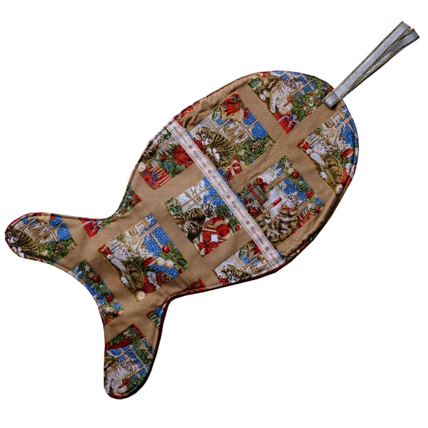 Cat Fish Shaped Christmas Stocking