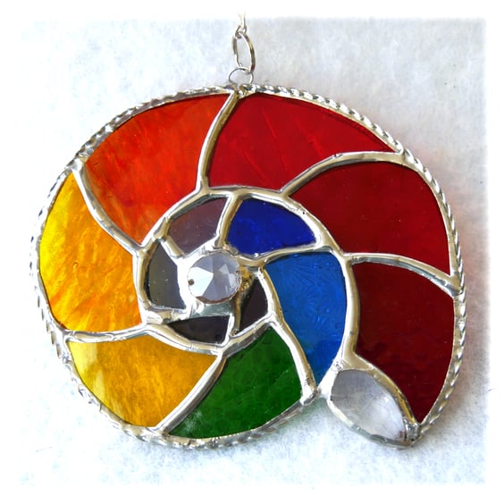 Ammonite Stained Glass Suncatcher Rainbow 054