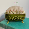 Green leafy pot embroidered pin cushion