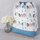 Project bag, drawstring bag, hedgehogs