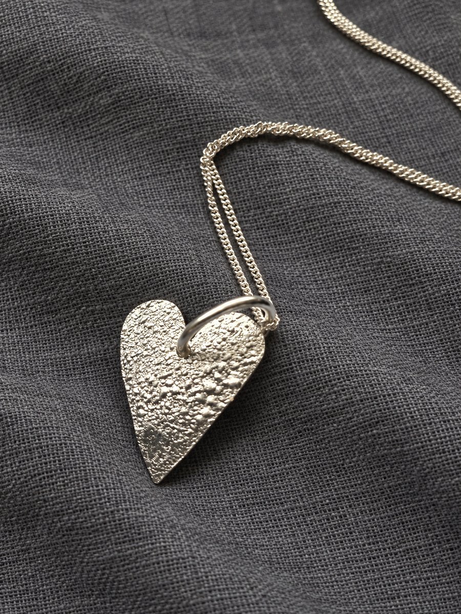 Molten Heart Pendant Necklace, Textured  Statement Jewellery