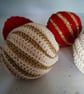 Crocheted Christmas baubles - red, cream & gold