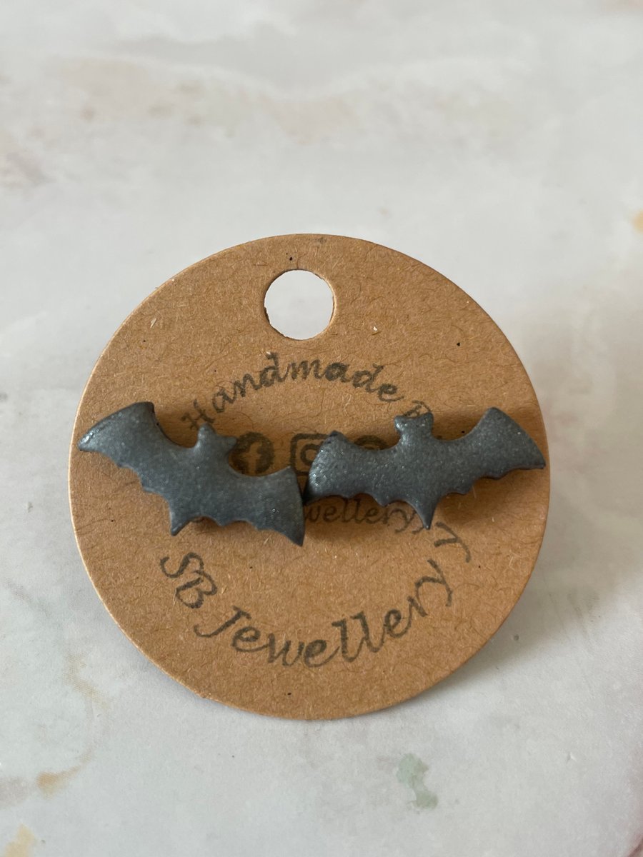Handmade Polymer Clay Bat Studs Earrings 