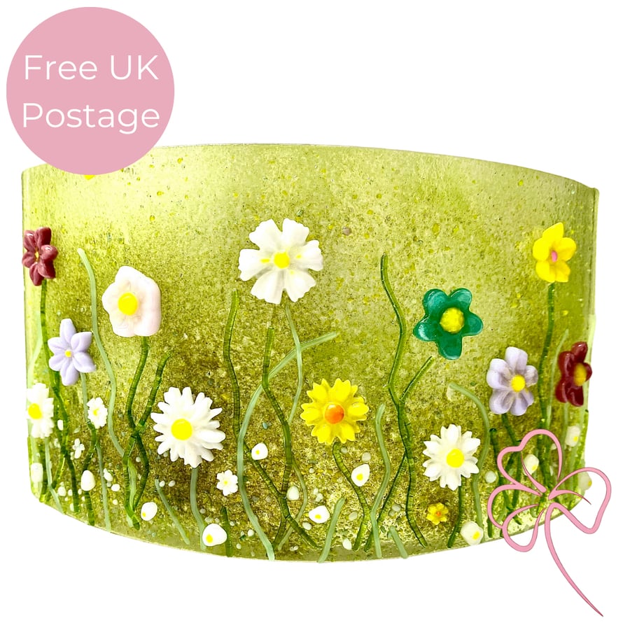 Summer Wildflowers Meadow Fused Glass Arch Screen