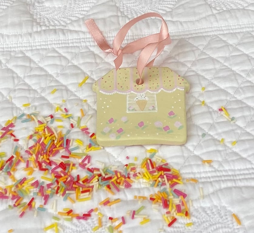 Ice Cream Sundae Vanilla Sprinkles - hand painted hanging decoration 