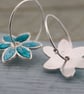 Forget-me-not in silver and enamel. Sterling Hoop Earrings - Image 5