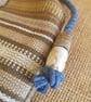 Crossbody bag: cotton and jute with driftwood toggle, light brown woven stripes  - Image 3