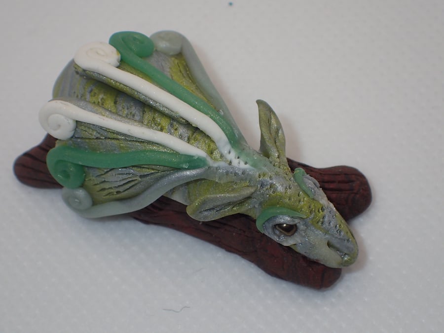 Ice green polymer clay dragon