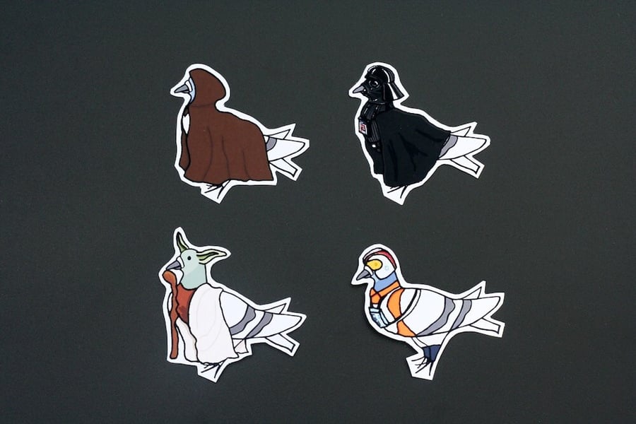 Sci-Fi Parody Pigeon Illustration Magnets Space Mentors, Pilot and Dastardly Dad