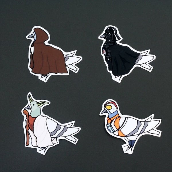 Sci-Fi Parody Pigeon Illustration Magnets Space Mentors, Pilot and Dastardly Dad