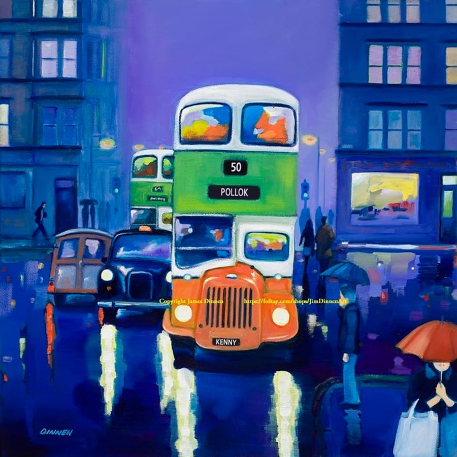Framed Personalised giclee print of Glasgow corporation bus  ( free pp UK)