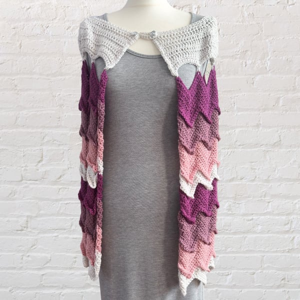 Purple, Pink and White Chevron Crochet Women's Cape