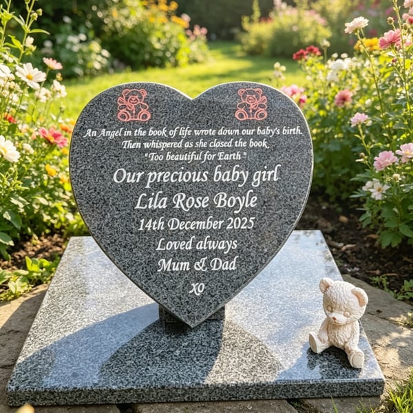 Personalised heart memorial plaque Heart gravestone baby memorial stone
