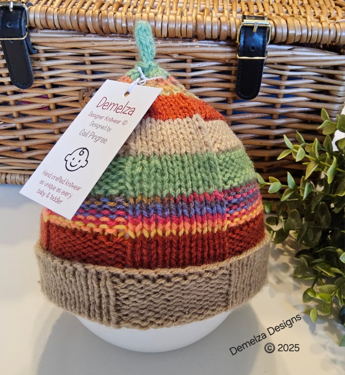 Designer Hand Knitted Baby Ribbed Hat  0-3 months size