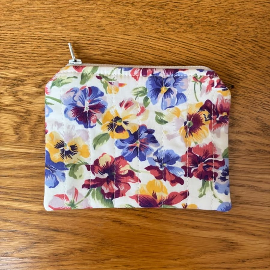 Pansy Print Quilted Fabric Midi Purse 