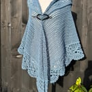 Blue grey alpaca rich lace triangle shawl 