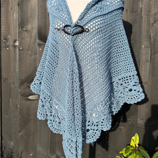 Blue grey alpaca rich lace triangle shawl 