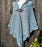 Blue grey alpaca rich lace triangle shawl 