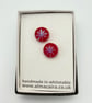 Red Fused Glass Flower Stud Earrings - Image 4