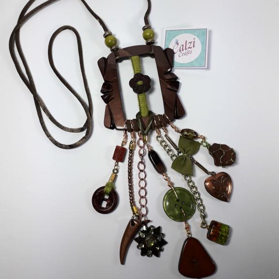 Upcycled Brown Vintage Buckle Necklace 