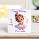 Cute Little Singing Girl Personalised Birthday Card.