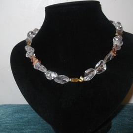 Clear Crackle Crystal Nugget & Chips Necklace