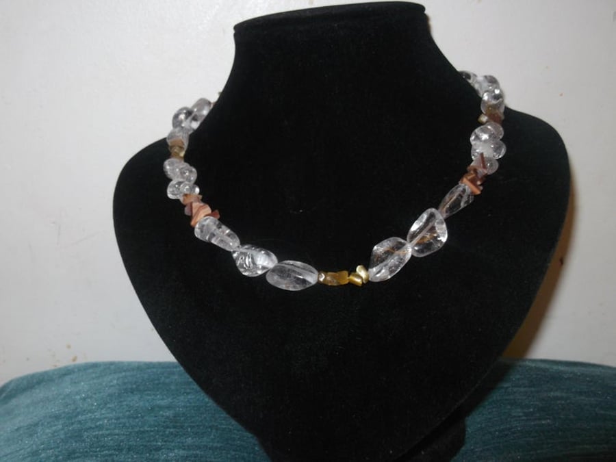 Clear Crackle Crystal Nugget & Chips Necklace