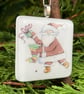 Unique Handcrafted Christmas Card with Artisan Fused Glass Santa with Gift Tree 