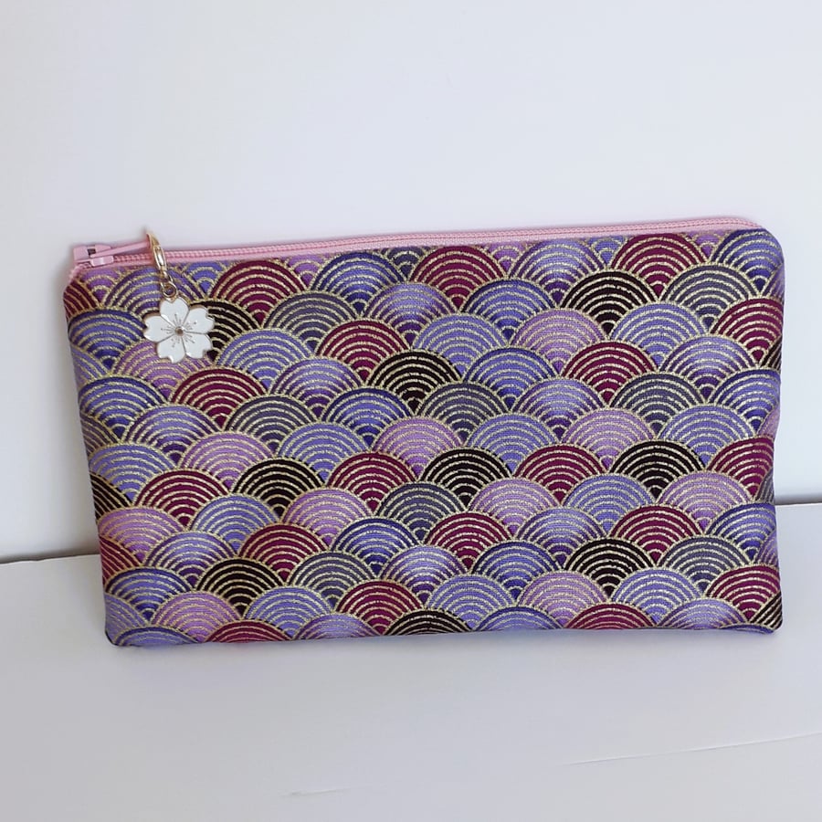 Fully Lined Multicoloured Cotton Fabric Zipper Pouch,  Make Up Bag