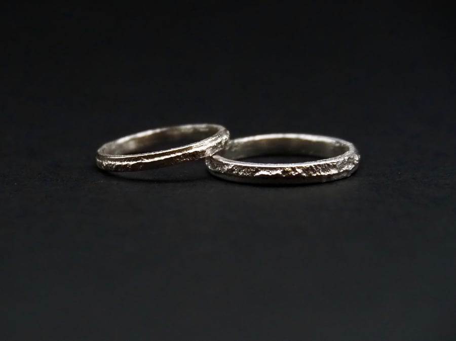 Sterling Silver Couple Ring Set Handmade Rustic Ring Bands 