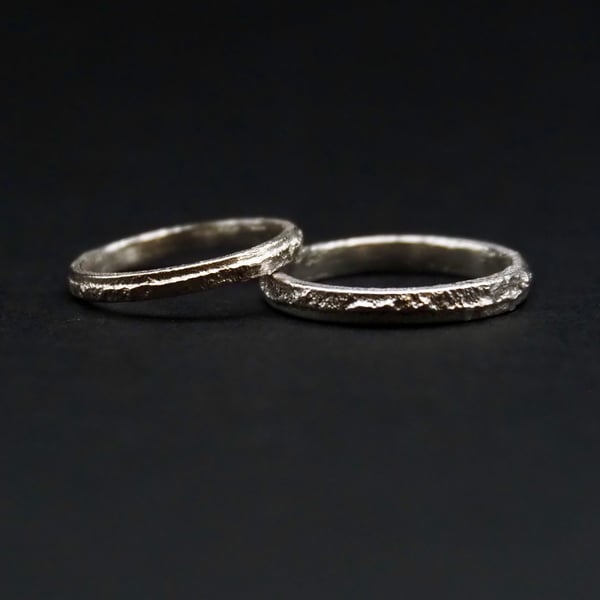 Sterling Silver Couple Ring Set Handmade Rustic Ring Bands 