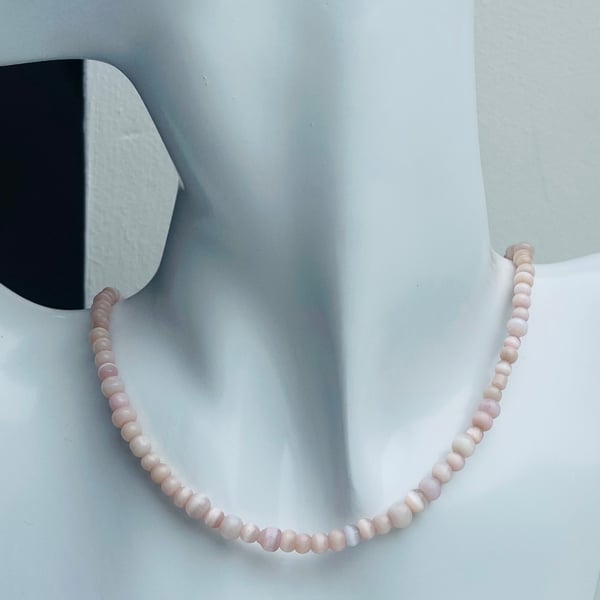 Pastel Pink Pearl Czech Glass Bead Necklace with Sterling Silver Detail