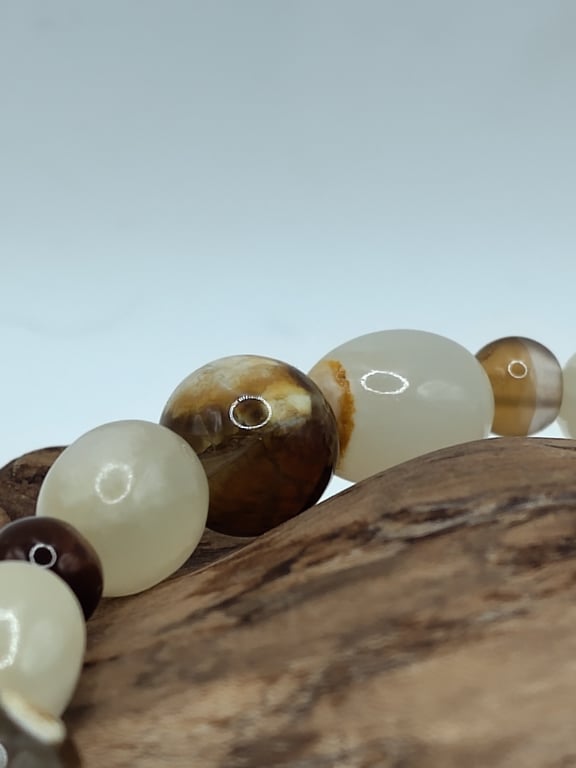 61 Virginis b. White Agate, Fire Cracker Agate and Agate Stone Bracelet by BDS