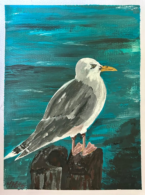 Seagull Painting - Original Acrylic Painting - A4 - FREEPOST
