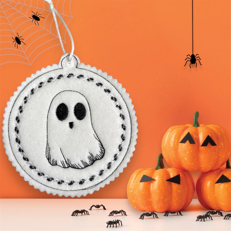 Ghost Halloween Embroidered Hanging Keepsake, 